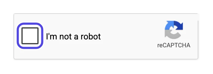 The I'm not a robot box, with its empty square circled.