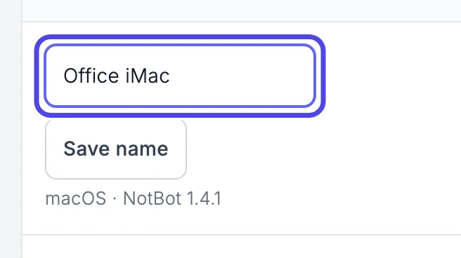 The first row's name box, circled, now holding the new name Office iMac.