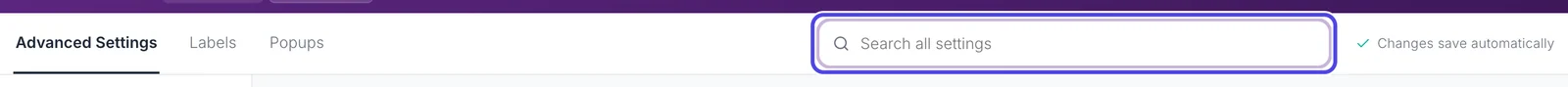 Advanced Settings opened from Search Settings…, with the cursor in the Search all settings box, which is circled.
