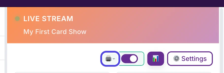 The auto-print switch, now purple, with the small printer picture to its left circled.