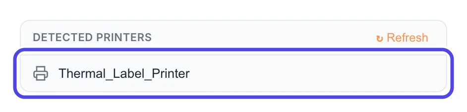 The Detected Printers list with the Thermal_Label_Printer row circled.