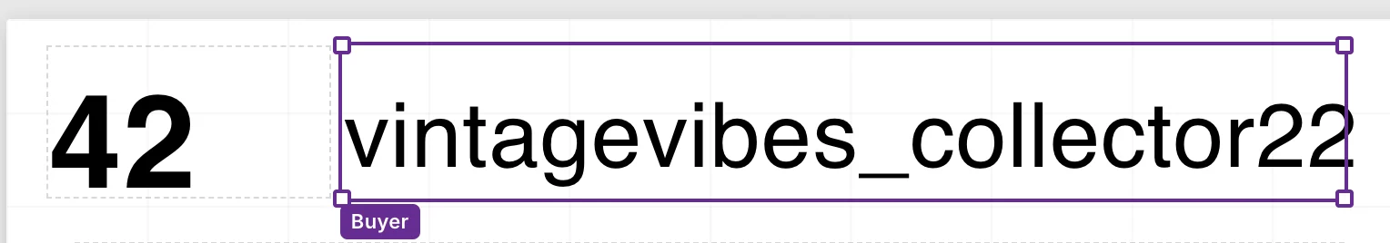 The top of the label showing box number 42 and the long name vintagevibes_collector22, selected and fitting on one line.