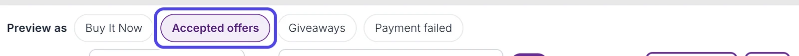 The Preview as row under the label with Buy It Now, Accepted offers, Giveaways and Payment failed. Accepted offers is selected and circled.