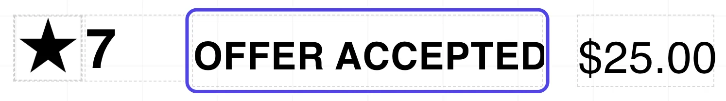 The bottom of the label now reading OFFER ACCEPTED next to the price $25.00.